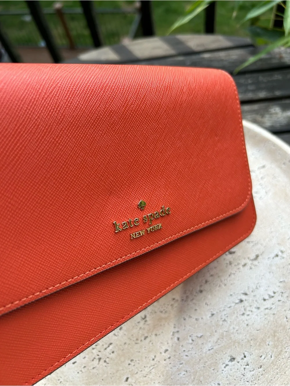 Kate Spade Mini Flip Chain Crossbody NWT Fiery Orange Saffiano PVC Gold Chain